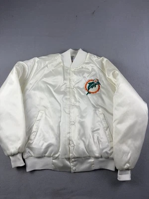 Chaqueta de satén vintage de los Miami Dolphins para hombre talla grande blanca NFL fútbol americano años 90 Foto 1 de 4