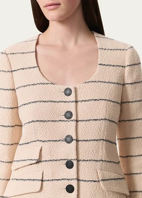 rag & bone Size 6 Roslyn Tweed Blazer Cream Stripe Scoop Neck Jacket $598 - Image 1 of 4