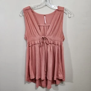 Free People Beach Bound Damen-Tanktop tiefer V-Ausschnitt vorne zum Binden pfirsichfarben Größe Medium - Bild 1 von 9