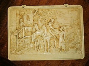 Vintage Französisches Flachrelief Wandrelief "Départ pour les champs" Kreidegeschirr Frankreich - Bild 1 von 12