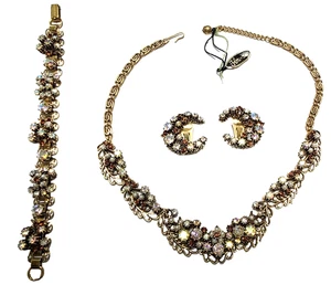 VINTAGE Signed FLORENZA DEMI PARURE SET AURORA BOREALIS PEARLS WITH TAG. - Picture 1 of 15
