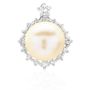 14K Yellow Gold White Gold Freshwater Pearl Halo Pendant 0.63" - Picture 1 of 10
