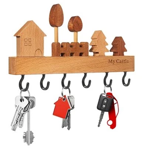 Cute Key Holder Wall Mount Key Organizer with 6 Hooks Rustic Wood Key Holder ... - Picture 1 of 7