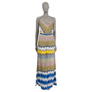 65566 auth MISSONI MARE blue yellow white viscose ZIGZAG HALTER Jumpsuit 40 S - Picture 1 of 5