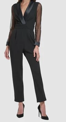 Mono para mujer Jessica Howard negro manga larga ilusión talla pequeña 14P Foto 1 de 3