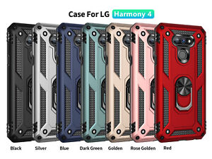 For LG Harmony 4/ Premier Pro Plus,Kickstand Ring Cover+Tempered Glass Protector