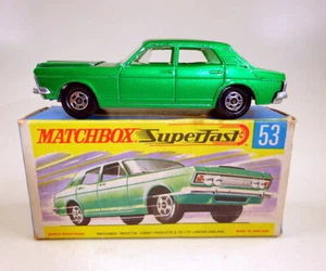 Matchbox Superfast Nr. 53A Ford Zodiac dunkelgrünmetallic dünne Räder in "H" Box - Bild 1 von 12