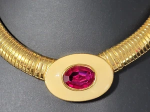 Vintage Yves Saint Laurent YSL Pink Crystal Tubogas Cream Enamel Collar Necklace - Picture 1 of 10