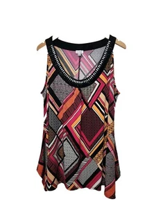 AVENUE women's 14/16 tank top sleeveless stretch multicolor Bead Neckline Tunic - Picture 1 of 10