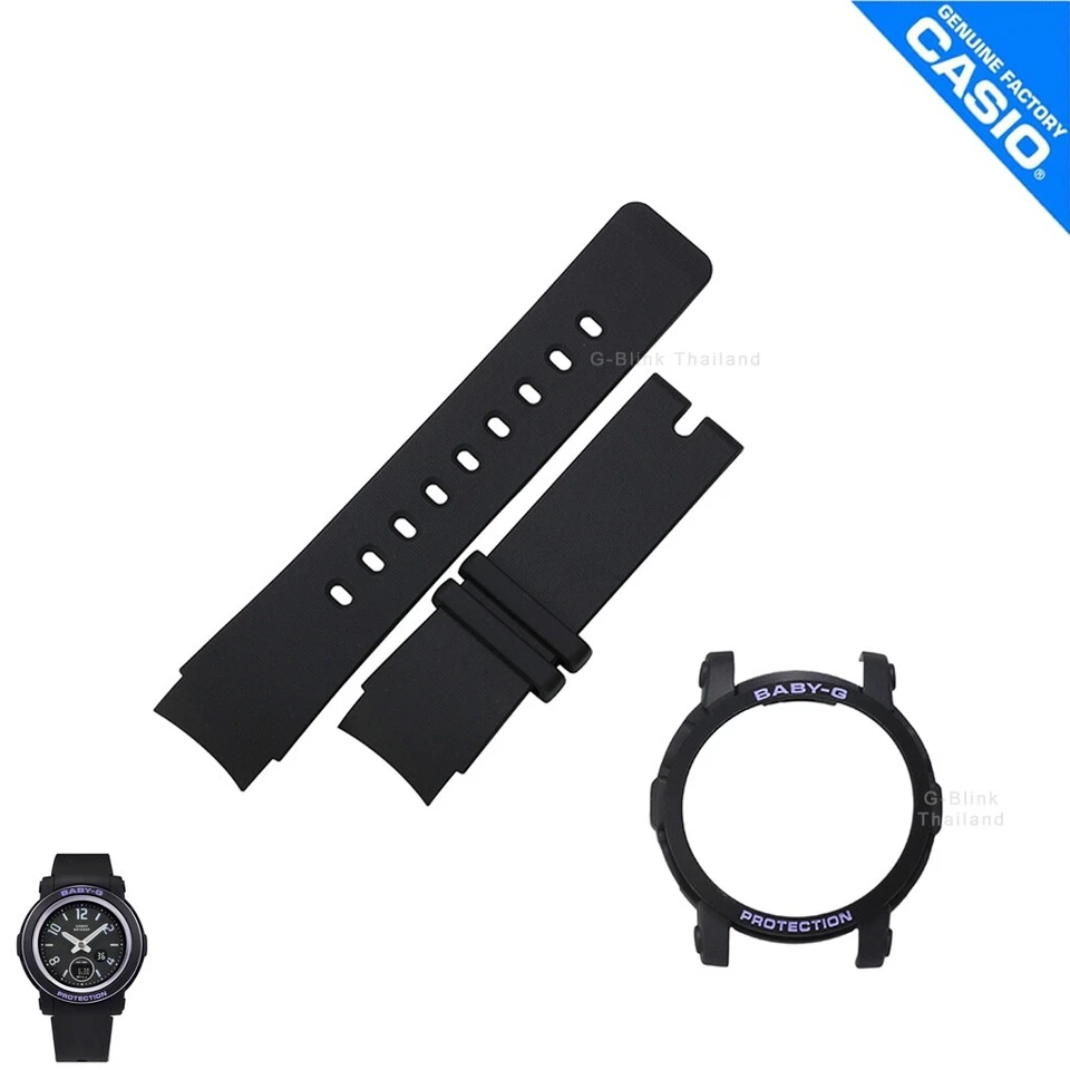 Correa y bisel de reloj genuino Casio Baby-G BGA-290DR-1 negro mate con letras púrpuras Foto 1 de 1