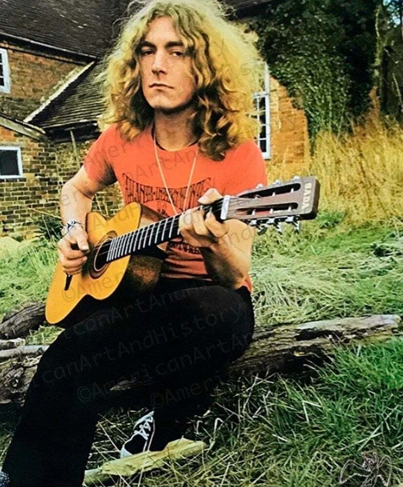 Robert Plant playing Guitar at Bron-Yr-Aur 1970 Photo Print Poster Led Zeppelin - Image 1 of 1
