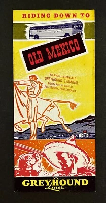 Folleto de viaje vintage de la década de 1940 Greyhound Bus Tours Old Mexico City MX mapa de ruta Foto 1 de 4