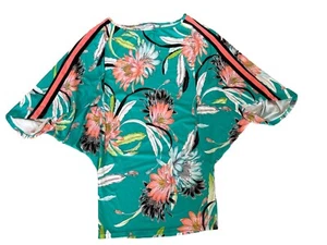 Trina Turk Shangri La Floral Caftan Swim Shirt Tunic Top Rashguard Turquoise M - Picture 1 of 11