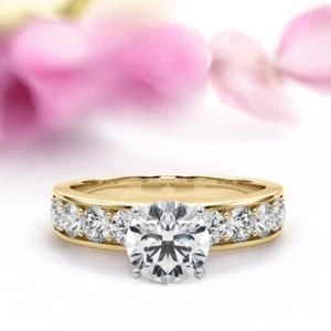 14k Yellow Gold Ring  Diamond 1.80 Ct Lab Created Round Cut IGI Certified - Picture 1 of 11