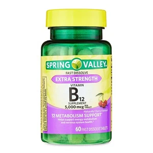 Spring Valley Extra Strength Vitamin B12 Fast Dissolve Tablets Cherry 5000McG 60 - Picture 1 of 4