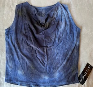 MICHELE LAMY Indigo Blue Cotton Tie Dye Grunge Sleeveless Shirt Large NWT RARE - Picture 1 of 9