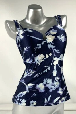 Athleta Swim Tankini Top Medium Blue Floral Adjustable Straps Padded Sexy - Image 1 of 4