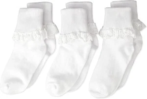 Jefferies Socks Big Girls' 179754 Eyelet Lace Socks 3 Pack White Size S - Picture 1 of 1