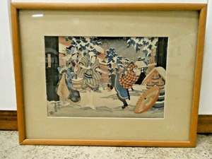 VINTAGE JAPANESE HAND COLOURED PAINTED WOOD BLOCK PRINT SIGNED - Picture 1 of 6