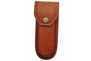 5" Pocket Folding Knife Sheath Holder Brown Heavy Duty Leather Belt Case Metal - Picture 1 of 1