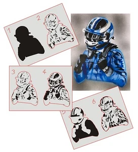 AS-370 Formel 1 Fahrer Step by Step Schablone  für Acryl Airbrush Spray Wand - Picture 1 of 4