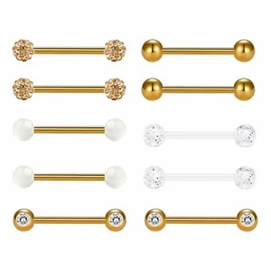 10pcs 14G Surgical Steel Nipple Barbells Tongue Rings Body Piercing Jewelry 16mm - Picture 1 of 27