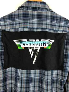 Camisa Van Halen Reciclada Talla M De Colección Abotonada Azul Cuadros Banda Parche Años 80 Rock - Imagen 1 de 4
