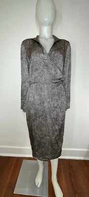 Silk Wrap Dress Reptile Print Silver Gray Black Studio 148 New York SZ 10 - Image 1 of 4