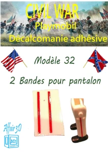 Custom Playmobil Décalcomanie adhésive - ACW - 2 bandes galon pantalon rouge N32 - Imagen 1 de 3