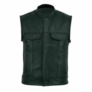 100%Genuine Leather Green Waistcoat Button Western Vest Coat Jacket Lambskin Men - Picture 1 of 6
