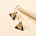 Designer Style Gold Black Triangle Charm Circle Open Hoop Pierced Party Earrings