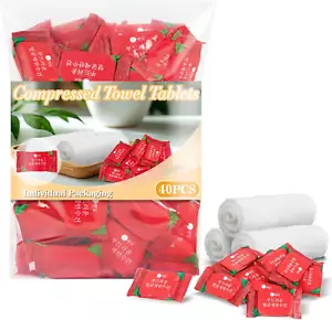 Compressed Towel Tablets - 40Pc Disposable Travel Towels for Camping, Hiking, Ma - Picture 1 of 12
