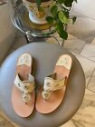 Jack Rogers Hampton Sandals Women's 11 Cream Leather Flat Thong Whip Lace Stitch