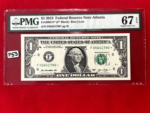 P53 $1 2013 Federal Reserve Note Star Note Atlanta PMG 67 EPQ - Picture 1 of 4