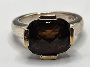 Size 5.5 LORENZO Sterling Silver & 18k Gold Ring Oval Brown Smoky Quartz - Picture 1 of 5