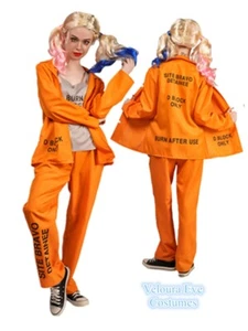 H-A3-5 Harley Quinn Prisoner Costume Women’s Orange Inmate Outfit - Picture 1 of 11