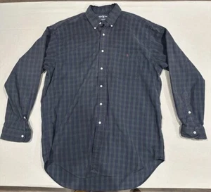 Polo Ralph Lauren Big Shirt Mens Large Blue Tartan Plaid Button Down Small Pony - Picture 1 of 7