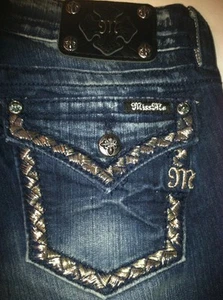MISS ME Boot JEANS RHINESTONE Dark Wash Denim Signature Rise Size 27 $99 - Picture 1 of 11
