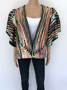 RARE VINTAGE! Terry + Toni Sz S M L Bolero Coat Leather Jacket Blazer Black Gold - Picture 1 of 12
