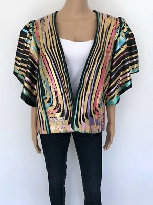 РЕДКИЙ ВИНТАЖНЫЙ! Терри + Toni Sz S M L Bolero пальто кожаная куртка Blazer черное золото - Изображение 1 из 4