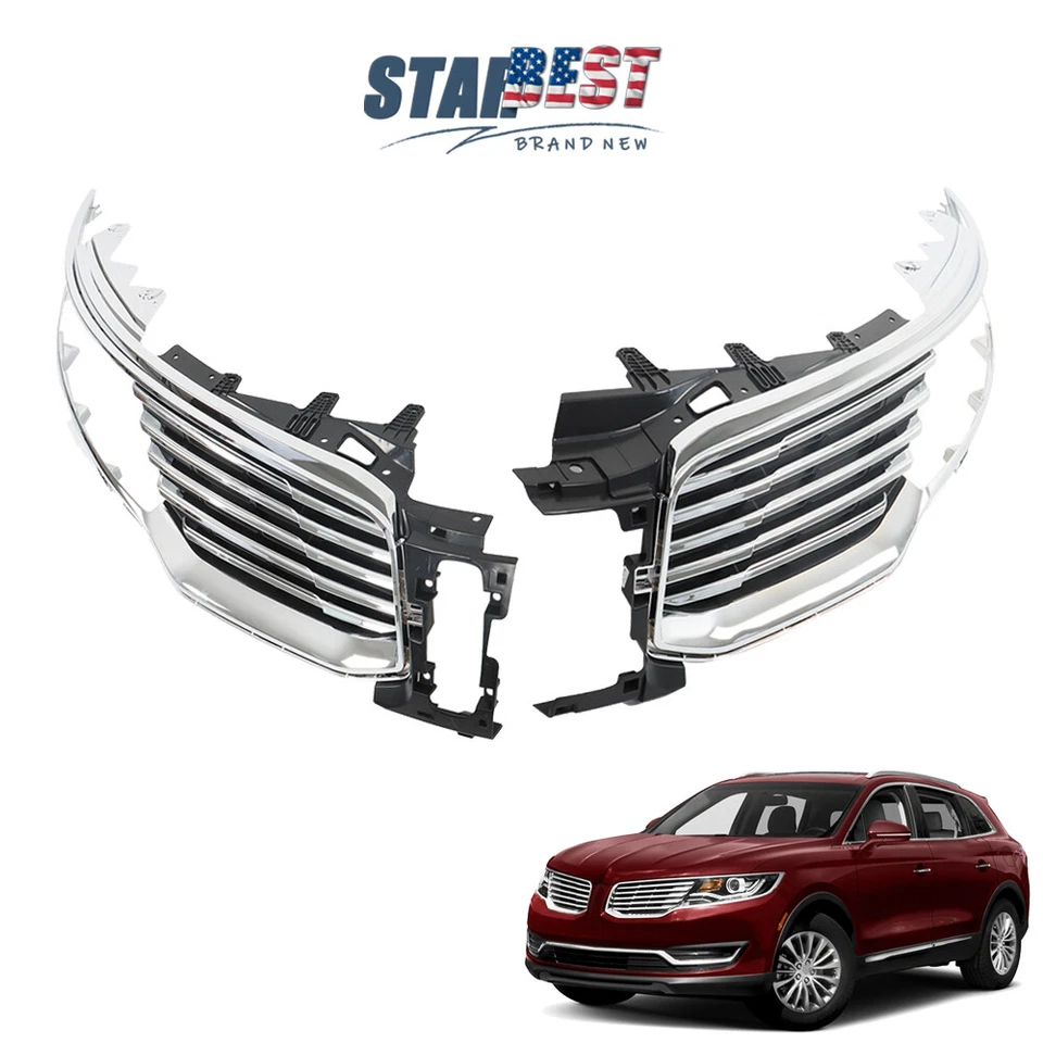 Front Bumper Grille LH+RH Pair Chrome Upper Grill For 2016 2017 2018 Lincoln MKX Foto 1 de 4