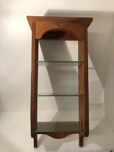 Vintage 24” Solid Wood Thick Glass 1970 Wall Mount Hutch Style Shelf *HTF - Picture 1 of 7