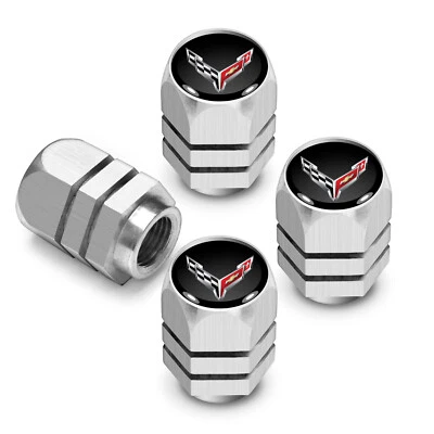 Chevrolet Corvette C8 Black on Silver Hexagon Aluminum Tire Valve Caps - Image 1 of 4