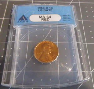 1960-D ANACS Graded MS64 (Red) Large Date Lincoln Cent old "new" blue holder - Picture 1 of 3