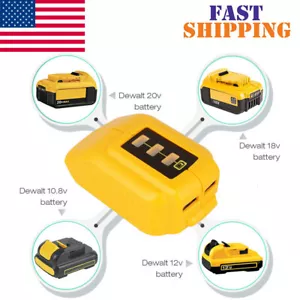 12V-18V USB Charger Power Source li-Ion Battery Adapter for DEWALT DCB090 w/LED - Picture 1 of 11