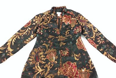 Jaqueta Boho Feminina Pequena SOFT SURROUNDINGS Colorida Tecido Vermelho Verde Dourado Floral - Imagem 1 de 4