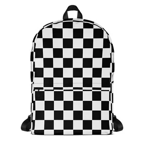 Black and White Checkered Backpack, Retro Water Resistant Bookbag for School - Picture 1 of 22