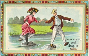 Look Me Up and Drop In Romance Postcard Marks' Summer Series 165 U - Picture 1 of 2