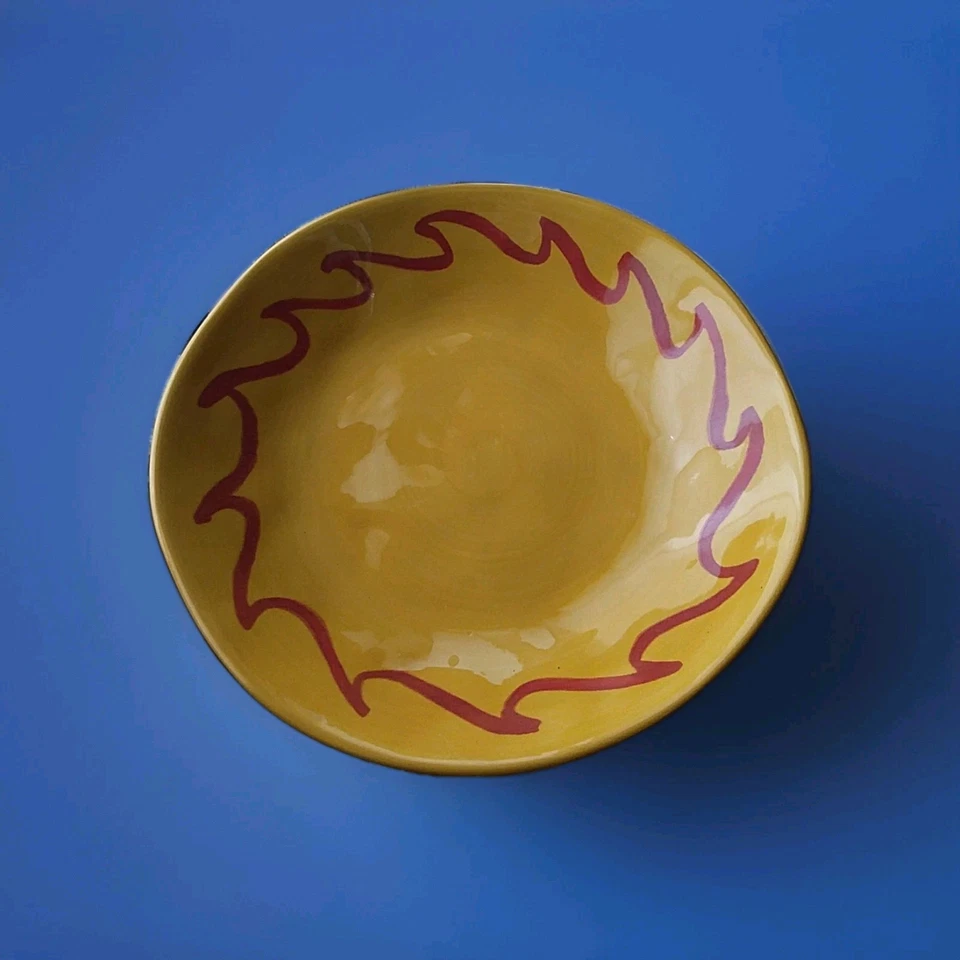 THRESHOLD GLAZED STONEWARE DINNER BOWLS - Gold w/Red "Wave" Set of 4