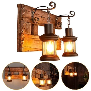 Rustic Sconces Wall Lighting Porch Light Hallway Wood Backplate Wall Fixtures - Picture 1 of 12